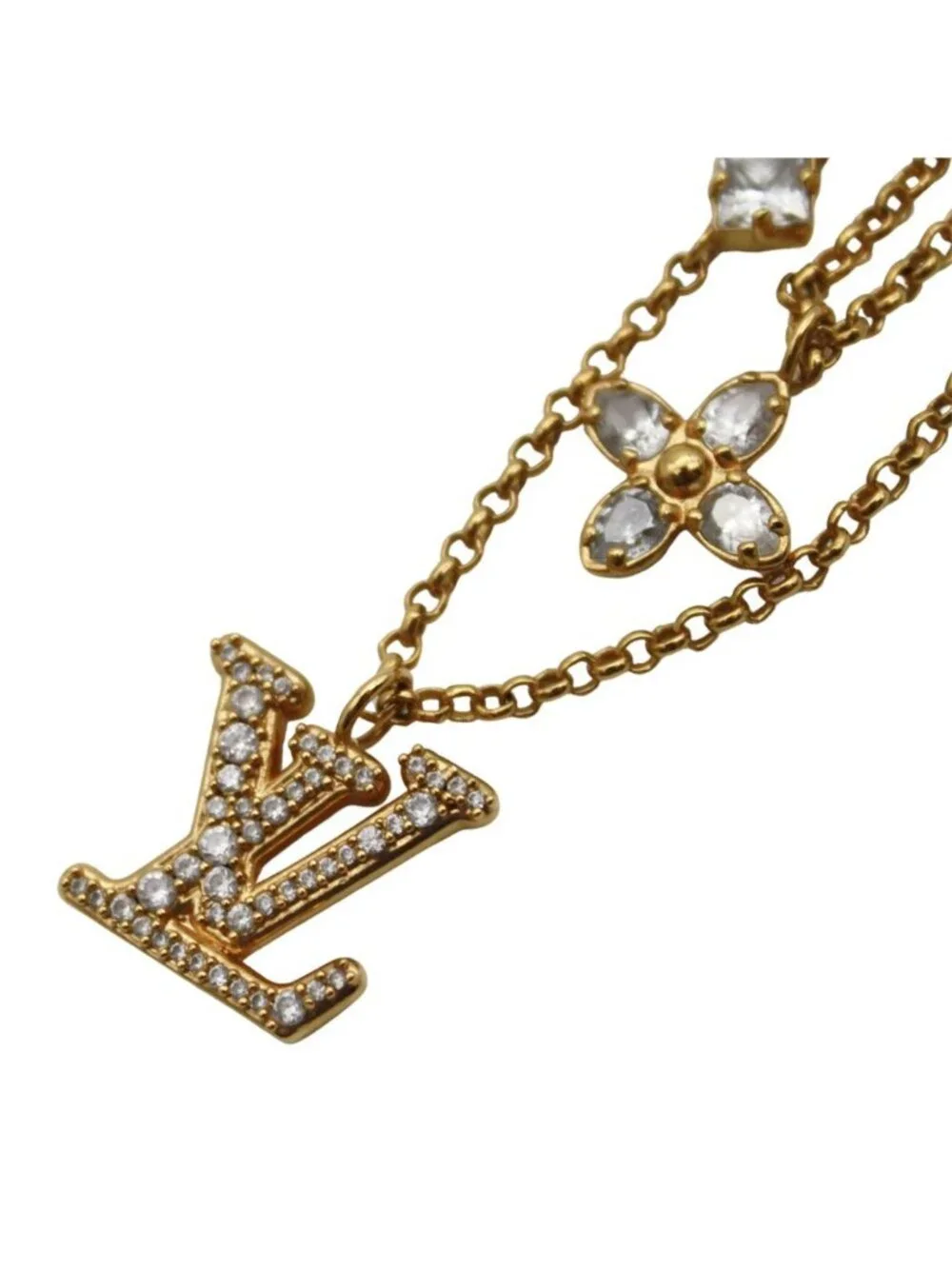 Louis Vuitton Necklace LV Gold Rhinestone Layering Style